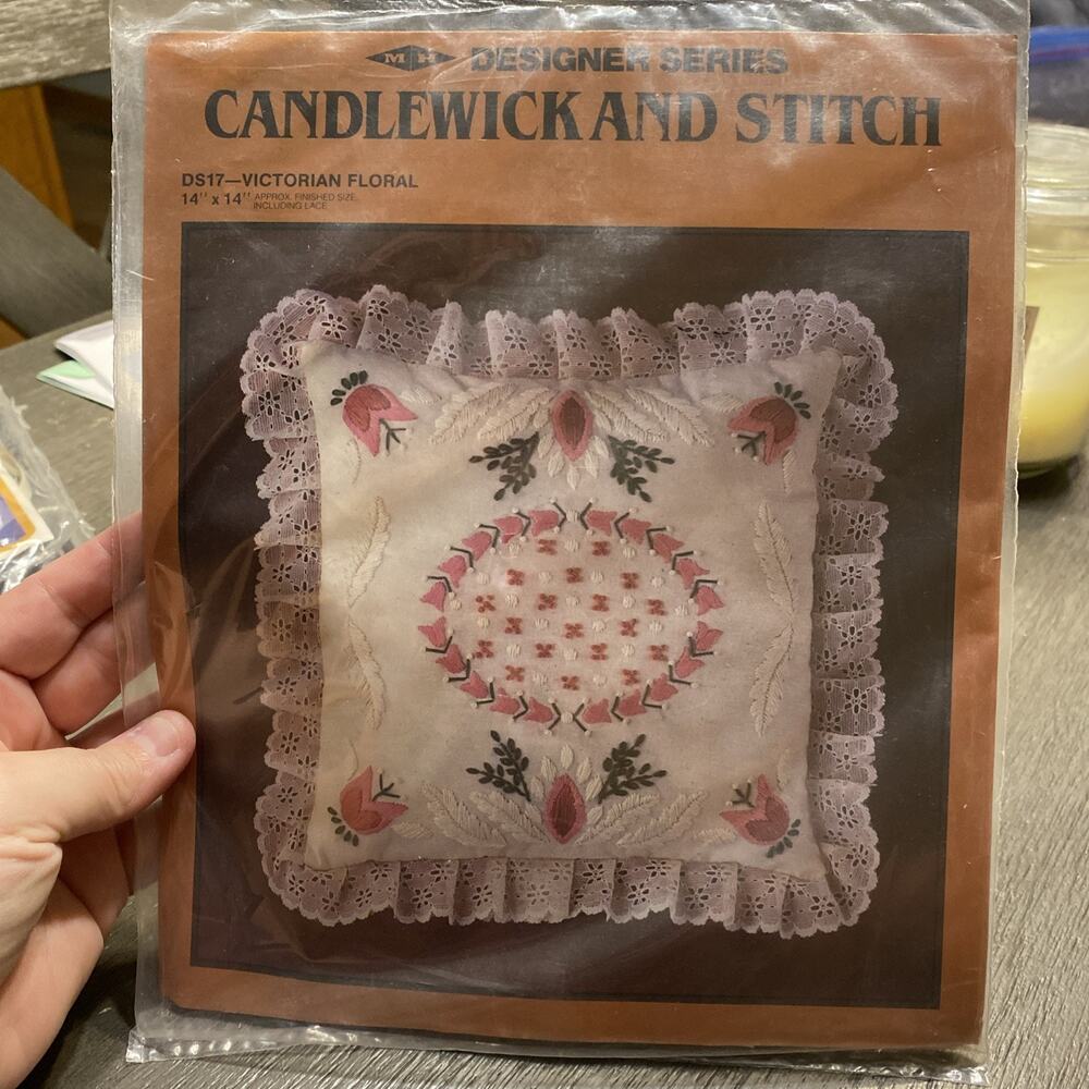 Candlewick and stitch pillow kit DS17- Victorian Floral Cross Stitch 14"x14" Kit